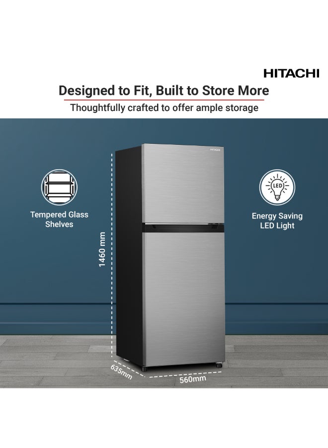 HITACHI 275L Gross, Top Mount Double Door Refrigerator, No Frost Fridge Freezer, High Power, 10 Year Warranty on Inverter Compressor, Tempered Glass Shelves, Surround Cooling, Inox- 227 kW HRTN5230MXAE Inox - Image 2