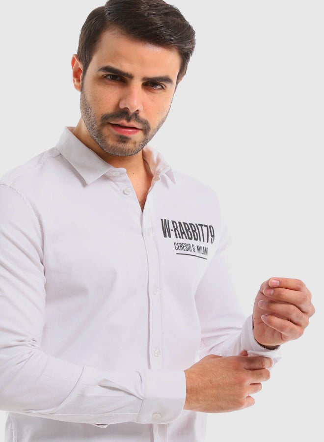 WHITE RABBIT Cuff Long Sleeves Printed White Shirt  - Image 4