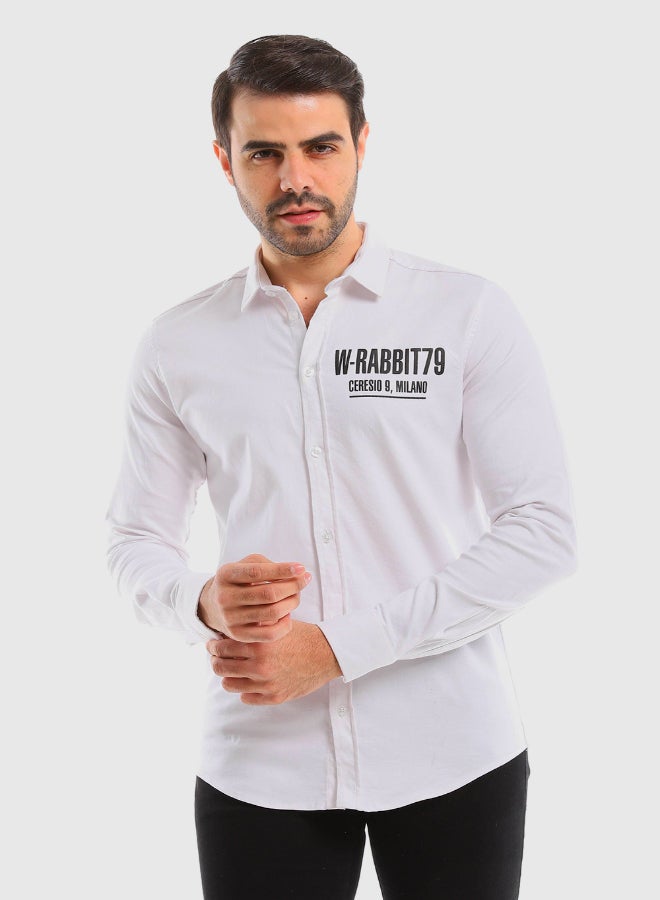 WHITE RABBIT Cuff Long Sleeves Printed White Shirt  - Image 1