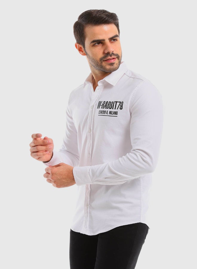 WHITE RABBIT Cuff Long Sleeves Printed White Shirt  - Image 2