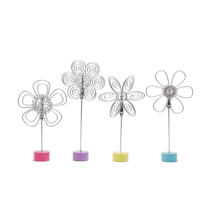 4 pcs Cute Flower Table Card Memo Holder Stand Photo Clips Holder Desk Stand for Memo Paper Note Monmory Photo Christmas Wedding Number Card Display with Colorful Metal Base