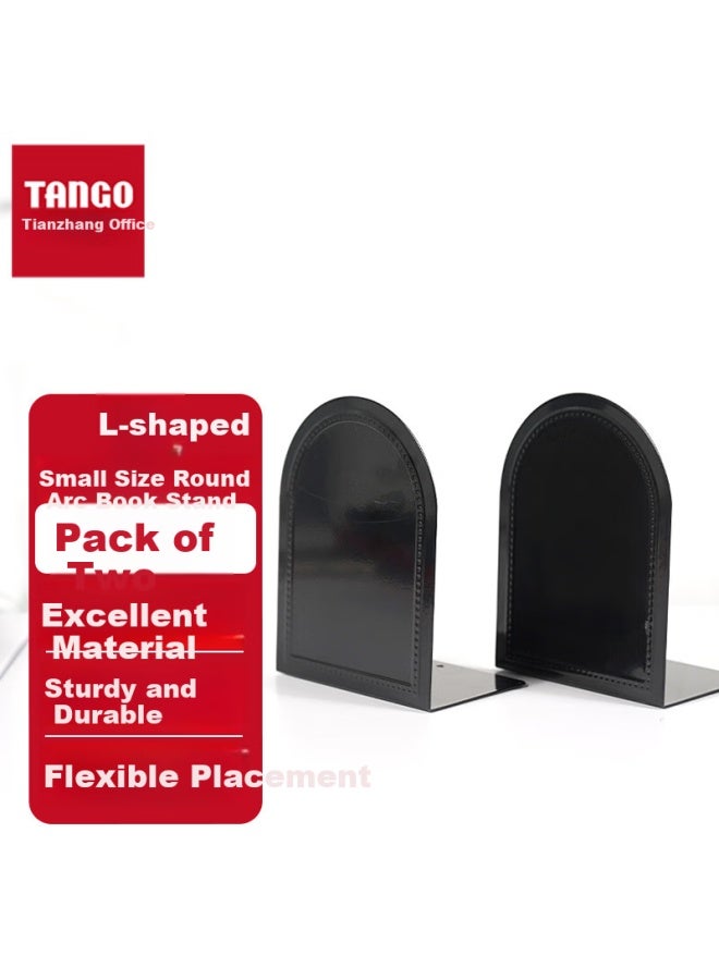 تانجو Tango L-shaped Arc Black Bookend حامل كتب بسيط بسطح المكتب، ارتفاع الرف 16.5 سم، حامل كتب، لوازم مكتبية، 2 قطعة/عبوة، للعودة إلى المدرسة - Image 1
