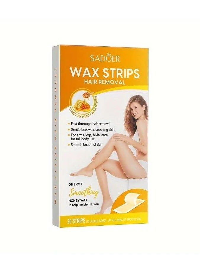 SADOER 20 Strips Honey Mild Hair Removal Wax Strips - Fast and Gentle Hair Remover for Sensitive Skin on Legs and Hands - Convenient and Effective Body Hair Removal with Gentle Wax Paper - Image 1