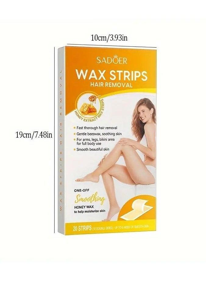 SADOER 20 Strips Honey Mild Hair Removal Wax Strips - Fast and Gentle Hair Remover for Sensitive Skin on Legs and Hands - Convenient and Effective Body Hair Removal with Gentle Wax Paper - Image 2