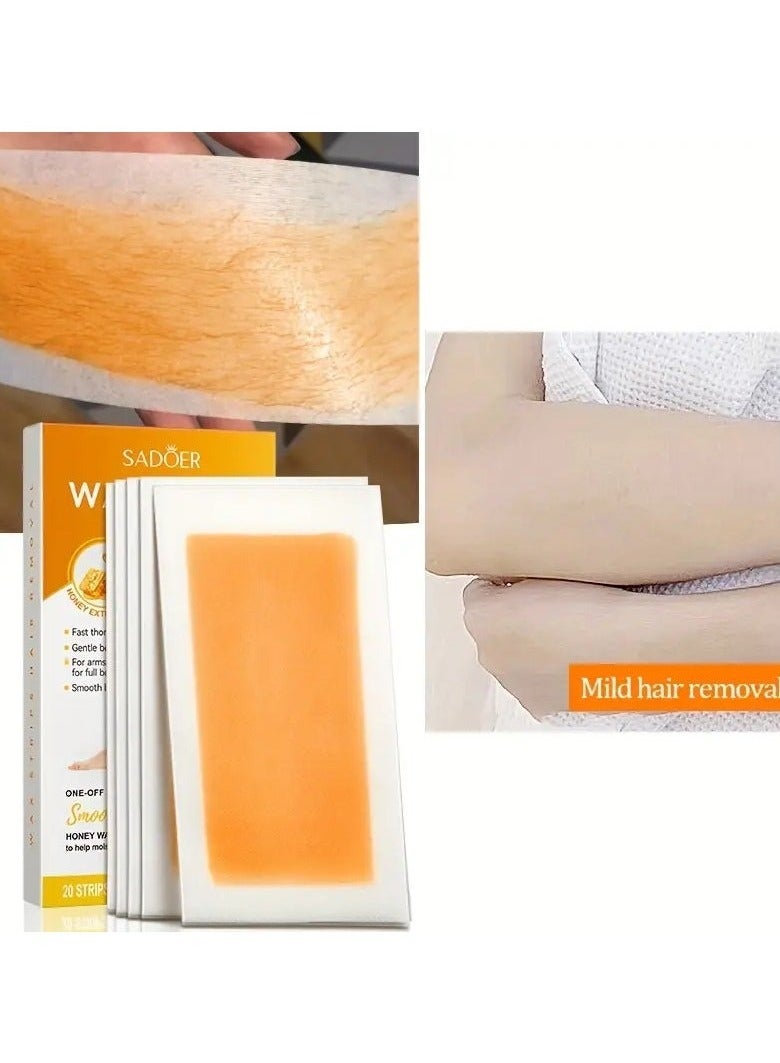 SADOER 20 Strips Honey Mild Hair Removal Wax Strips - Fast and Gentle Hair Remover for Sensitive Skin on Legs and Hands - Convenient and Effective Body Hair Removal with Gentle Wax Paper - Image 4