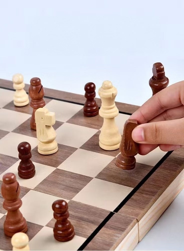 2 in one Chess and Checkers 38cm Premium Quality Wooden Big Magnetic Board Portable Folding Board Game - Image 5