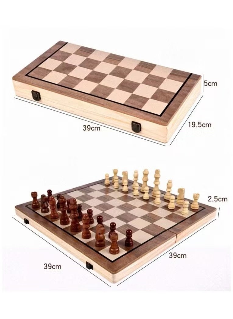 2 in one Chess and Checkers 38cm Premium Quality Wooden Big Magnetic Board Portable Folding Board Game - Image 3
