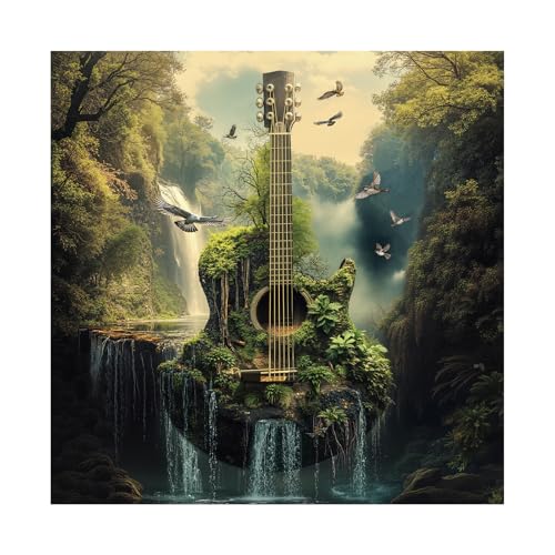 BBOLDIN Guitar Forest Nature Puzzle 1000 Piece for Adults Music Waterfall Scenery Jigsaw Puzzle Fantasy Landscape Bird Plants Challenging Puzzles - Image 1