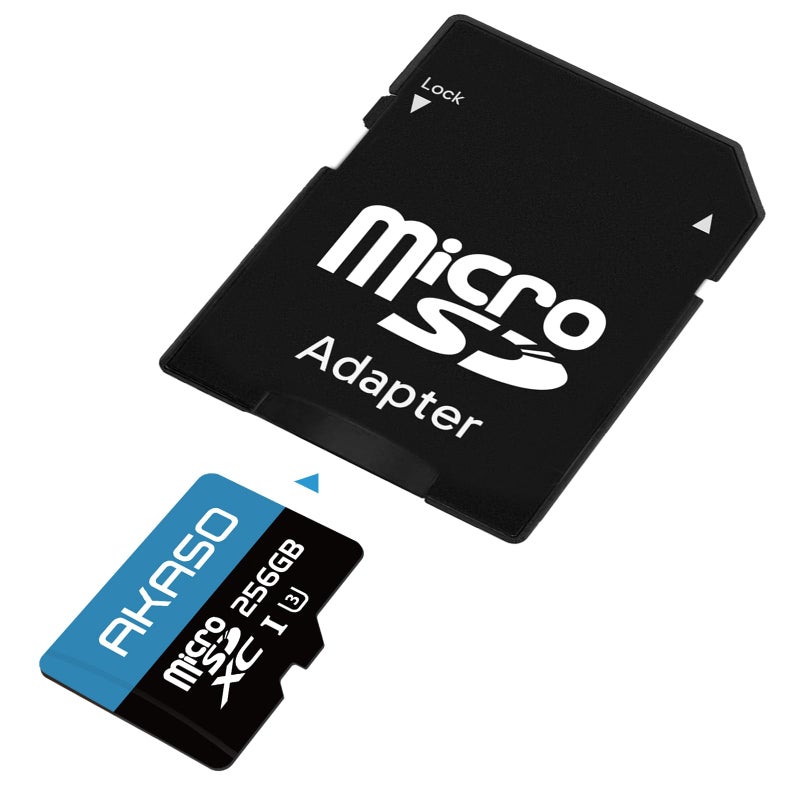 Akaso بطاقة الذاكرة AKASO microSDXC U3 بسعة 256 جيجابايت - تصل إلى 100 ميجابايت/ثانية، UHS-I C10، U3، دقة كاملة HD، 4K UHD، بطاقة MicroSD - Image 2