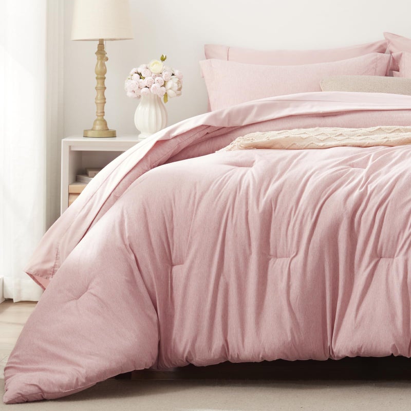 UNILIBRA King Comforter Set 7 Pieces Bed in a Bag  Pink King Soft Bedding Set for All Seasons  Cationic Dyeing Bed Comforter Sets with Comforter Flat Sheet Fitted Sheet Pillowcases  Shams