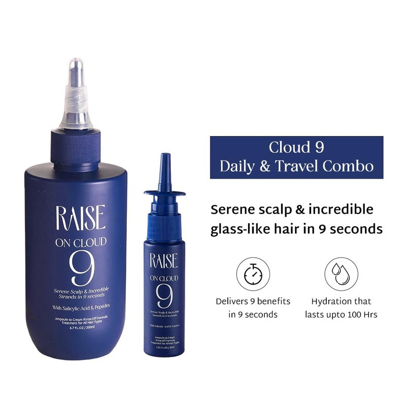 Raise Raise On Cloud 9 Daily Travel Combo Scalp Strand Treatment Korean Glass Like Shine in 9 secs Amploule to Cream Wash Off treatment SLS Paraben Free Upto 100hrs Hydration 200ml30ml  - Image 2