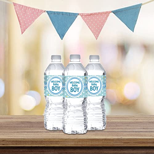 MonMon & Craft Welcome Baby Boy Water Bottle Stickers/Gender Reveal Bottle Wrappers/It's a Boy Water Labels Supplies/Baby Shower Decorations Blue (Set of 32) - Image 4