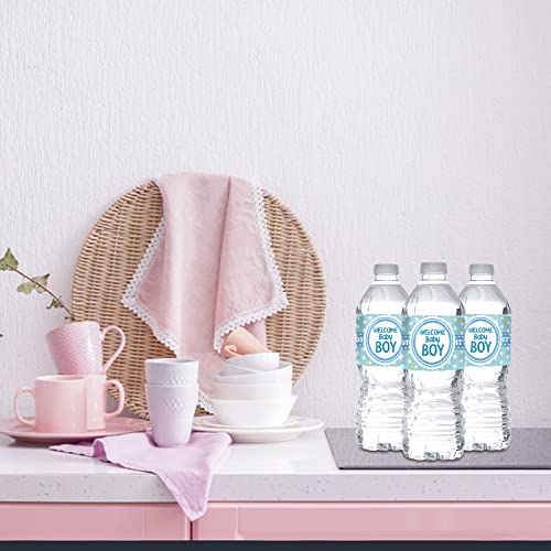 MonMon & Craft Welcome Baby Boy Water Bottle Stickers/Gender Reveal Bottle Wrappers/It's a Boy Water Labels Supplies/Baby Shower Decorations Blue (Set of 32) - Image 5