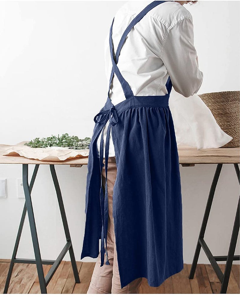 losofar Women Girls Vintage Apron Gardening Works Cross Back Pinafore Dress (navy, one size) - Image 3