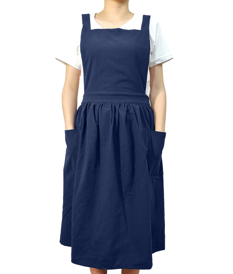 losofar Women Girls Vintage Apron Gardening Works Cross Back Pinafore Dress (navy, one size) - Image 2