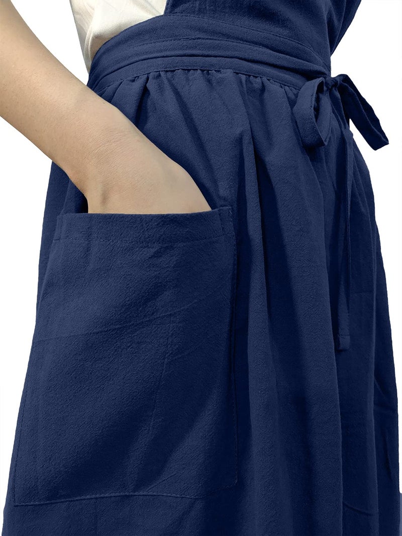 losofar Women Girls Vintage Apron Gardening Works Cross Back Pinafore Dress (navy, one size) - Image 5