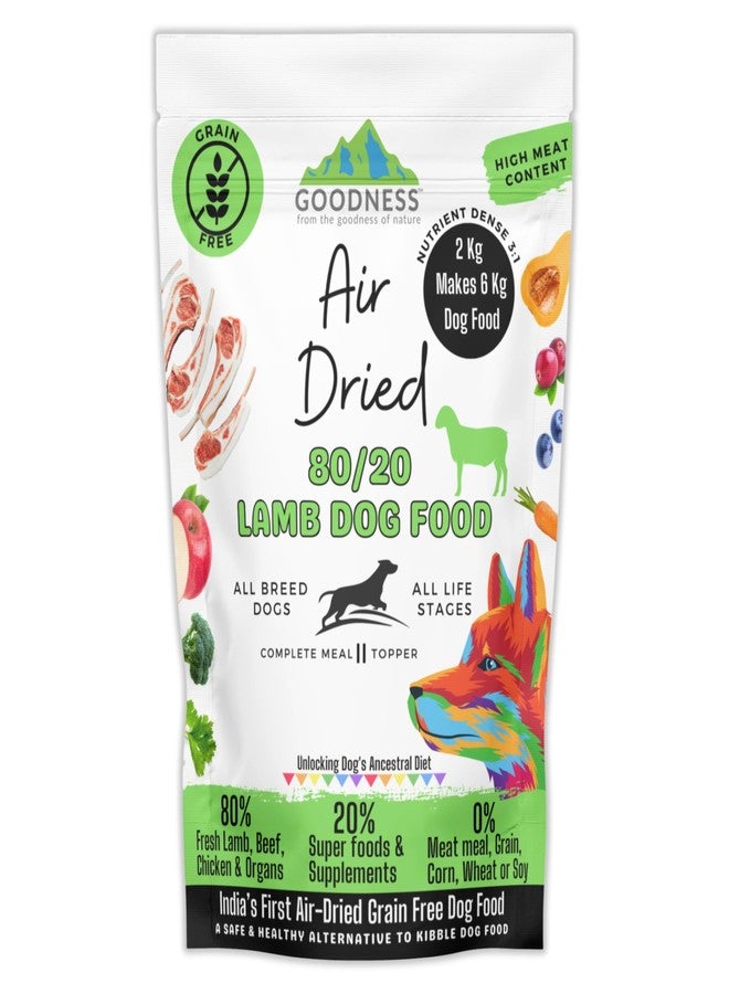 Goodness 80/20 Lamb Air Dried Dog Food with 80% Fresh Lamb, Beef, Chicken & 20% Superfoods - Grain-Free, Natural, for All Dog Breeds & All Life Stages - 2 kg (Equals 6 kg of Dog Food) - Image 1