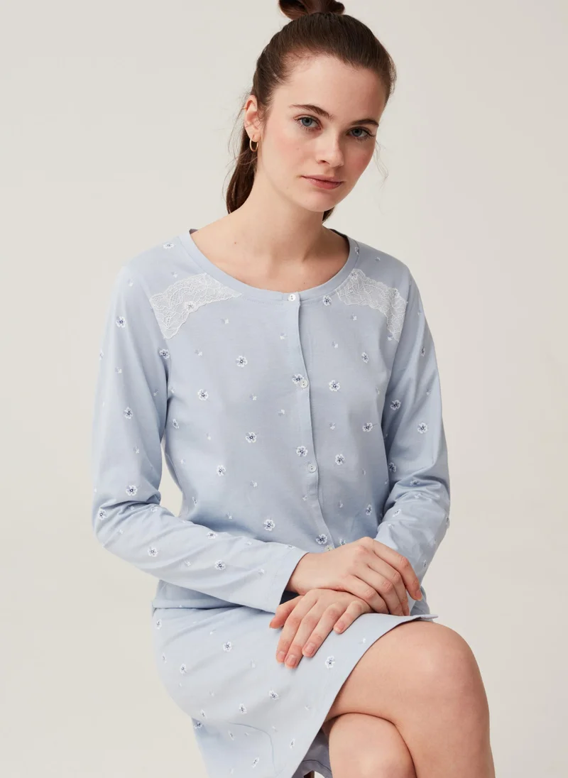 او في اس Ovs Nightdress With Buttons And Floral Print