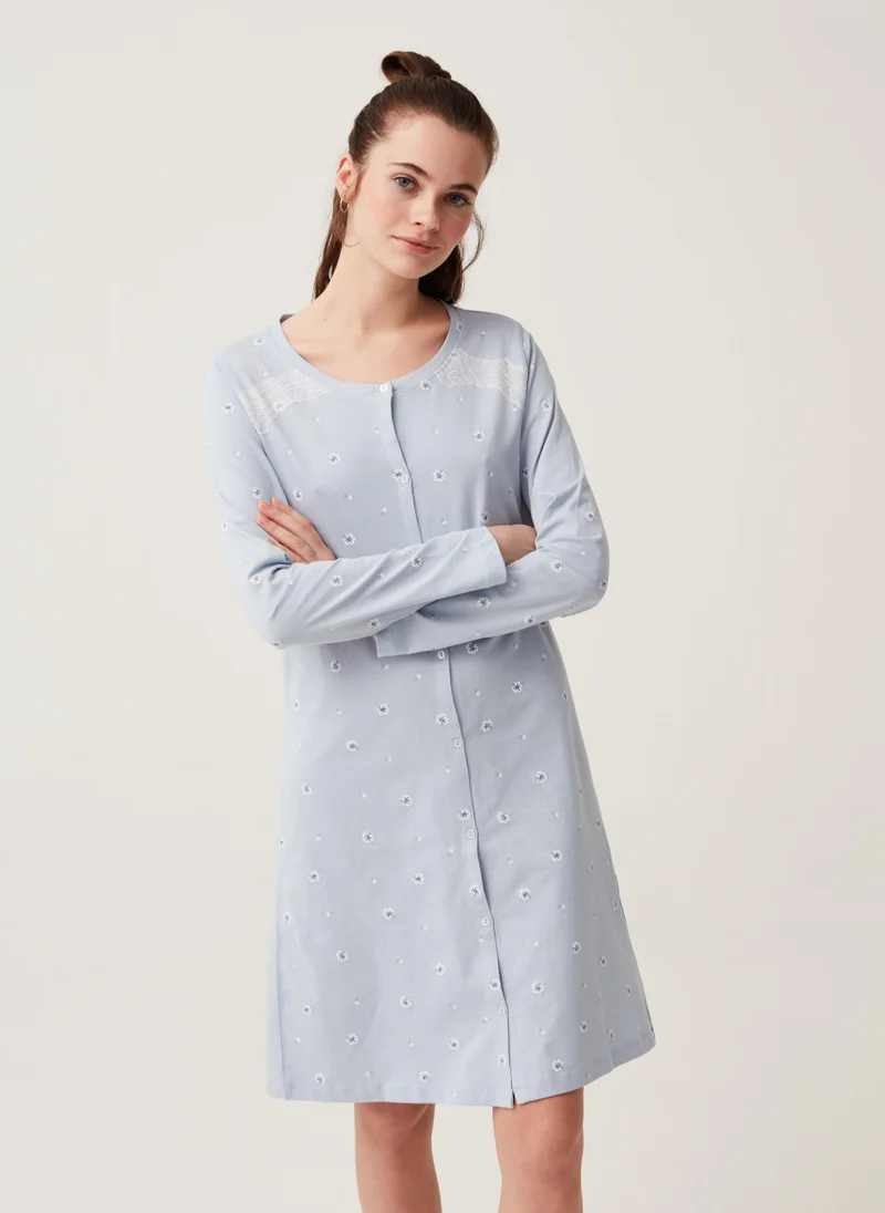 او في اس Ovs Nightdress With Buttons And Floral Print