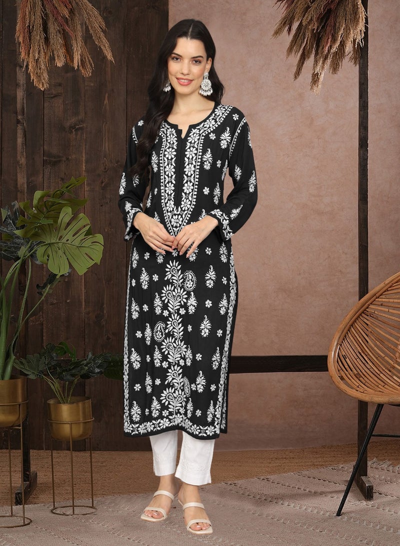 Alaya Women Chikankari Hand Embroidered Modal Kurta -AL4042 - Image 1