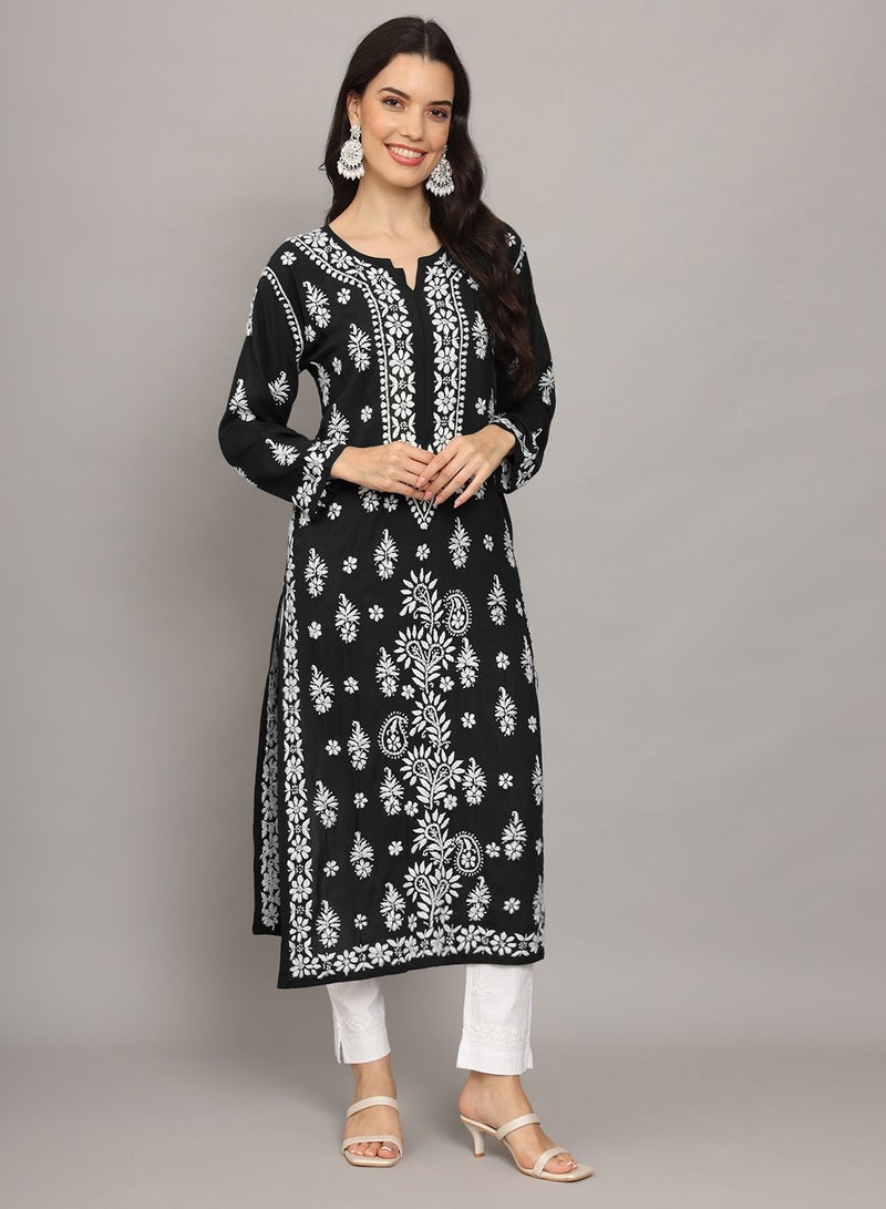 Alaya Women Chikankari Hand Embroidered Modal Kurta -AL4042 - Image 4