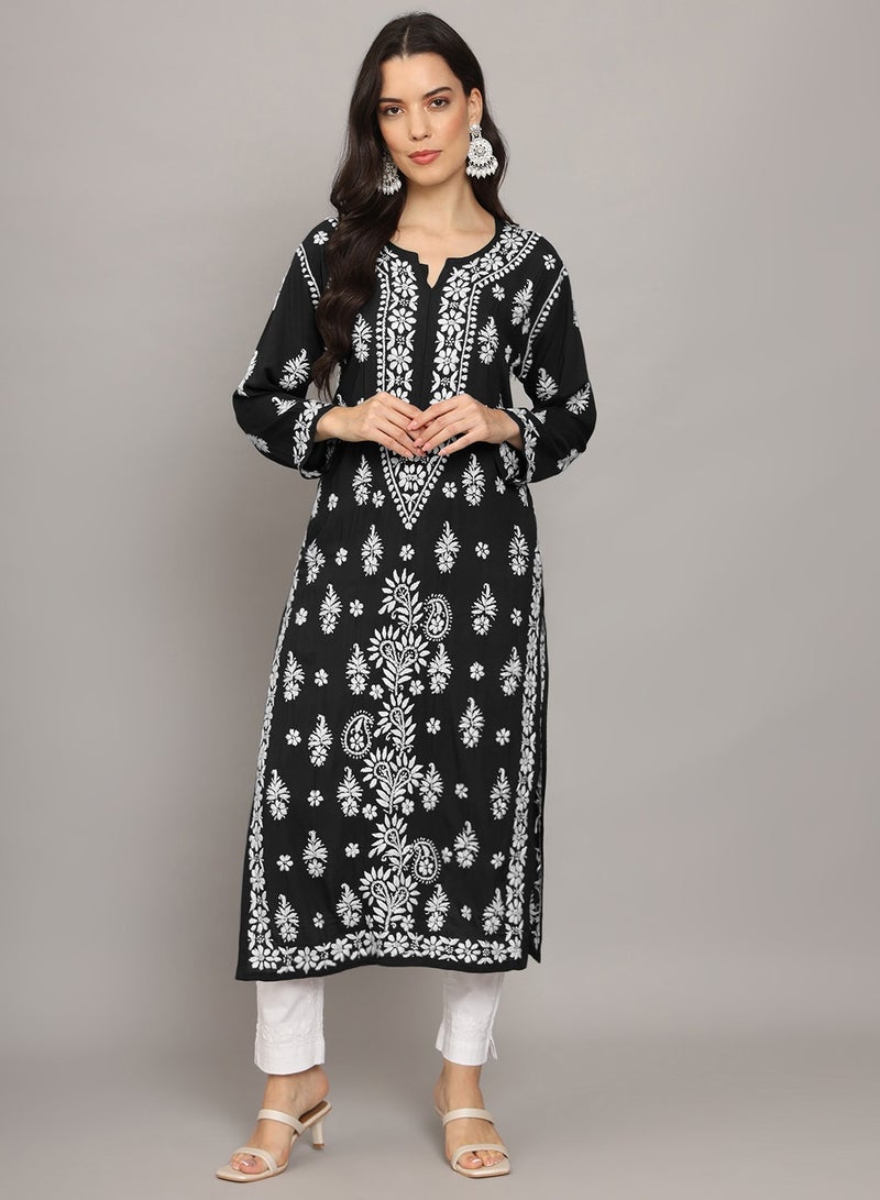 Alaya Women Chikankari Hand Embroidered Modal Kurta -AL4042 - Image 3
