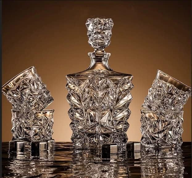 PIPBO PIPBO Premium Crystal Clear 7Pcs Bar Set, 1 Decanter Bottle(850ml) with 6 Whiskey Glasses (300ml), Perfect for Wine, Vodka, Cocktail, Tequila, Rum | Best Gift for Men.  - Image 1