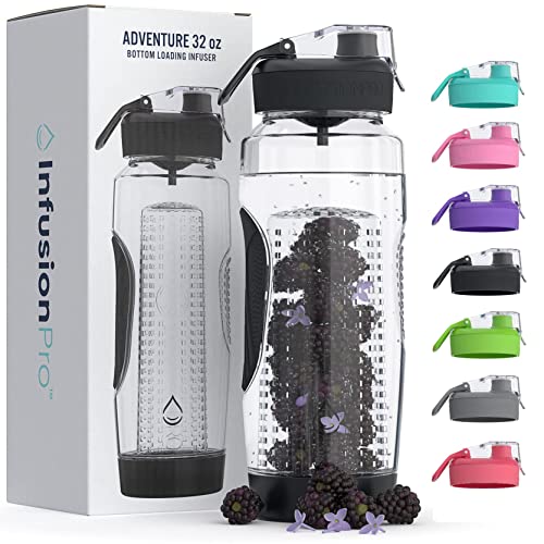 Infusion Pro Infusion Pro 32 oz Fruit Infuser Water Bottle with Insulated Sleeve & 50 Recipe Fruit Infusion Water eBook : Bottom Loading  Large Water Infuser for More Flavor : Unique Gift Idea for Women 