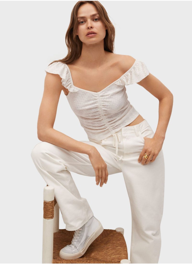 MANGO - Frill Sleeves Crop Top - Image 1