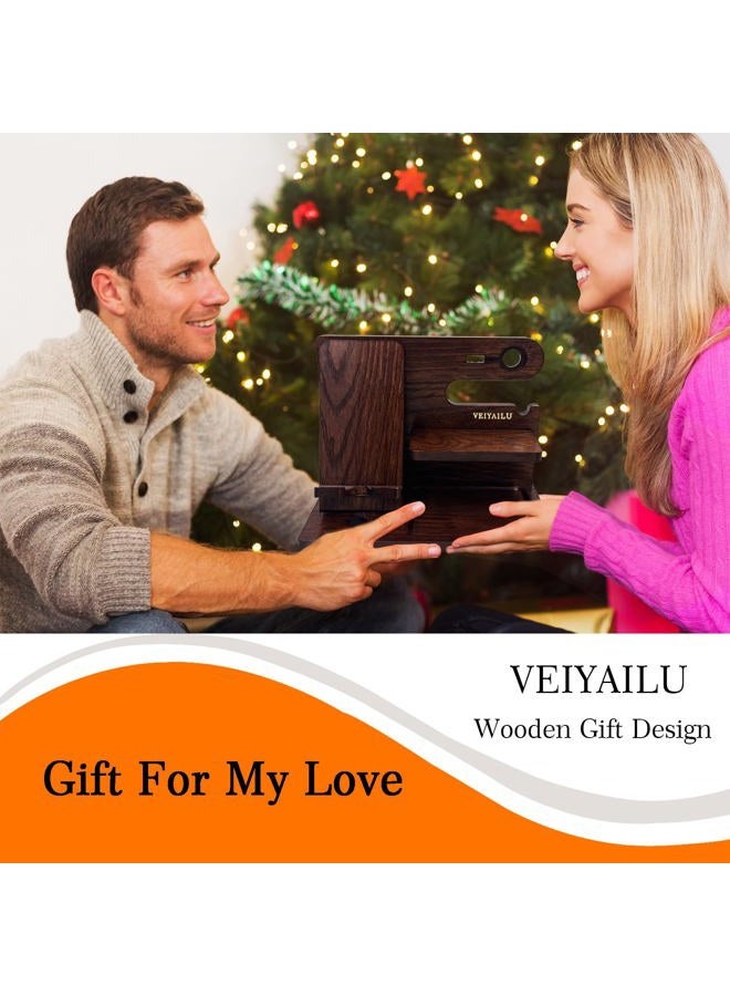 VEIYAILU هدايا للرجال، هدية للأب من الابنة، هدايا عيد الميلاد من الابن، منظم طاولة جانبية للرجال (بني داكن) - Image 4