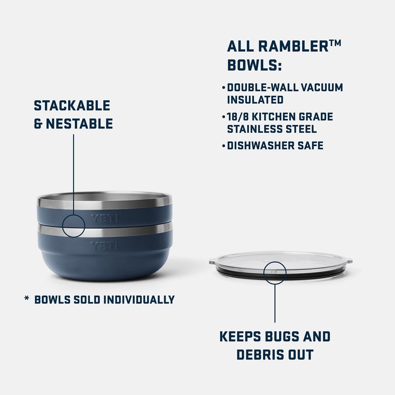 YETI Rambler Low Bowl, Vacuum Insulated, Stackable and Nestable Stainless Steel Bowl with Lid, 1.6 Quart, Cape Taupe - Image 2