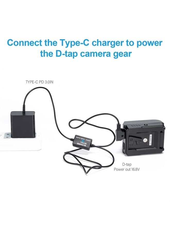 Type-C to D-tap P-tap Power Cable for V-Mount, Gold Mount Battery, Camcorder
