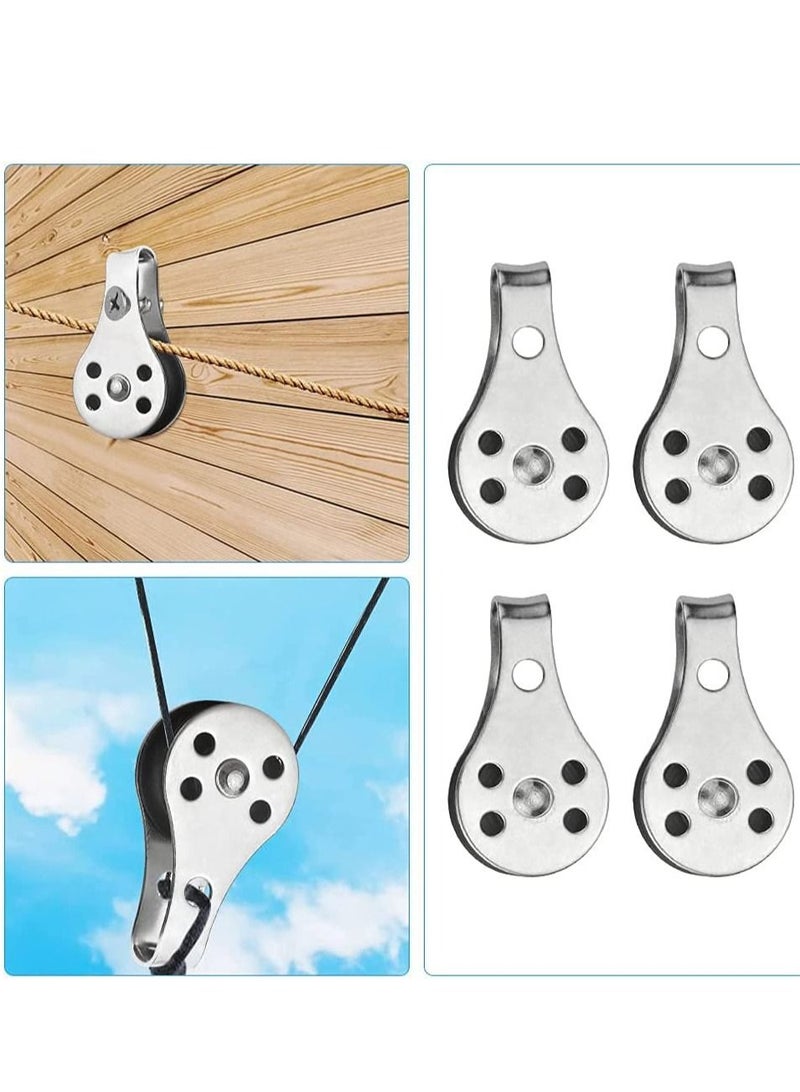 Excefore Pulley Block, 4 Pcs Single Pulley Block,Stainless Steel Pulley Wire Rope Controller Silver Pulley Block Rooll for Sailboat/Washing Line/Gym Fitness  - Image 2