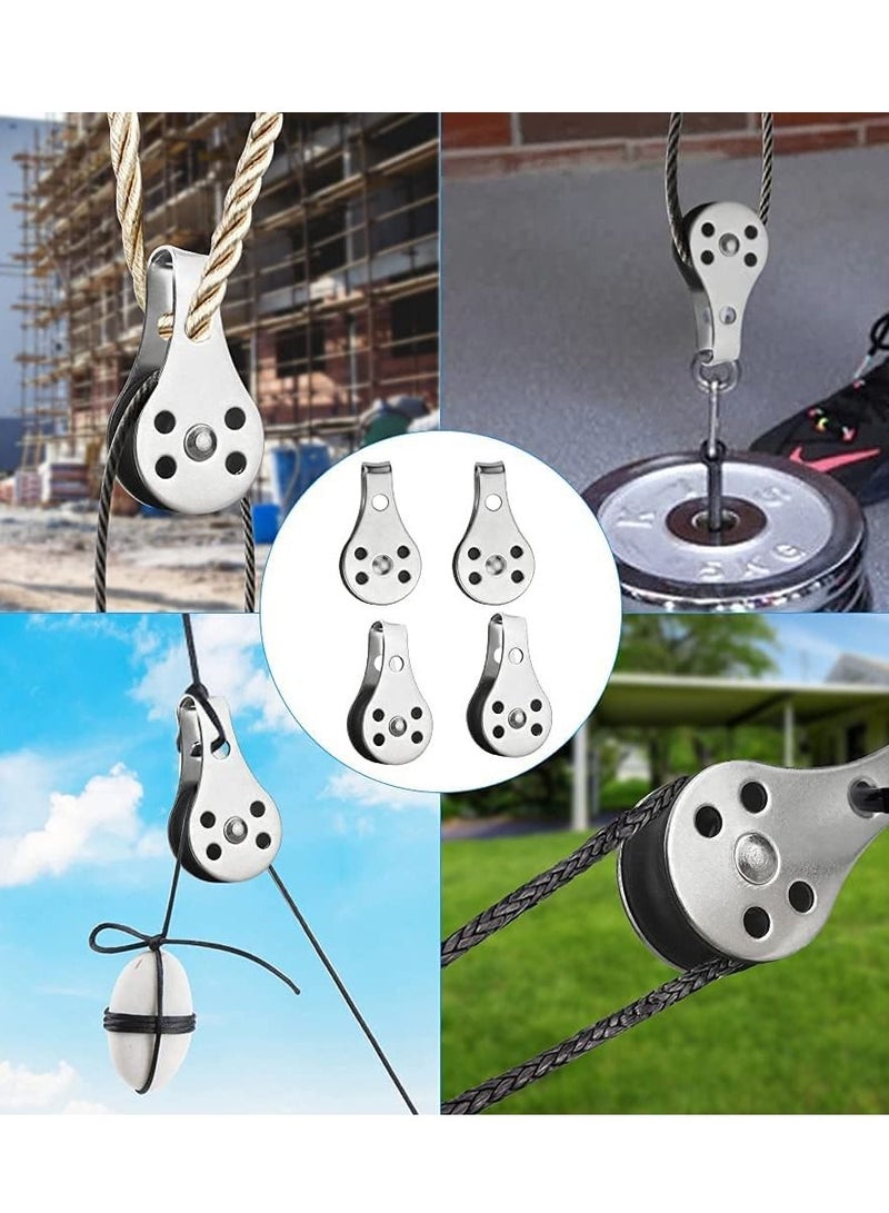 Excefore Pulley Block, 4 Pcs Single Pulley Block,Stainless Steel Pulley Wire Rope Controller Silver Pulley Block Rooll for Sailboat/Washing Line/Gym Fitness  - Image 5