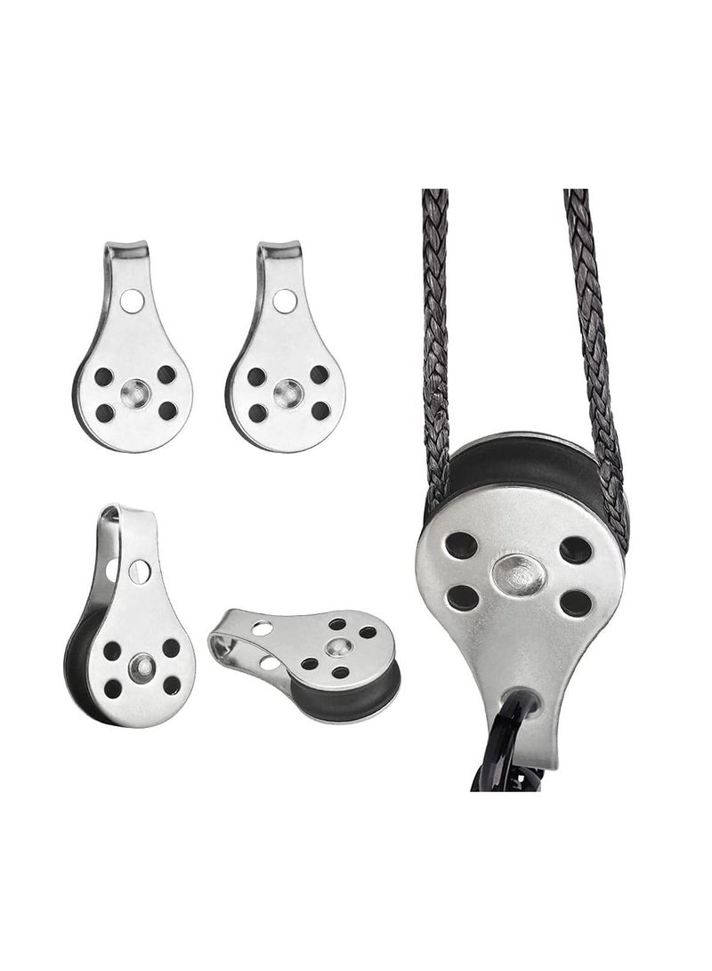 Excefore Pulley Block, 4 Pcs Single Pulley Block,Stainless Steel Pulley Wire Rope Controller Silver Pulley Block Rooll for Sailboat/Washing Line/Gym Fitness  - Image 1