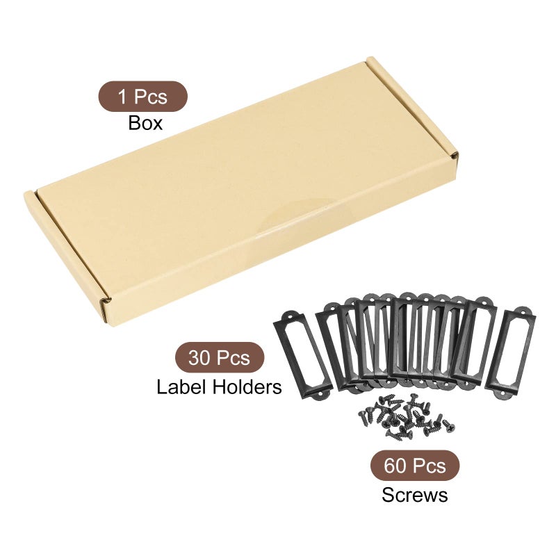 uxcell Metal Label Holders, 60x17mm 30pcs File Name Card Tag Label Holder Frame for Office Library Drawer Cabinet Shelves, Black - Image 3