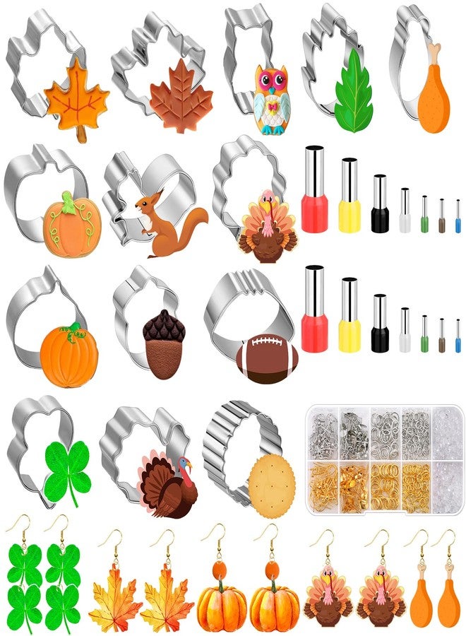 Cruzix Thanksgiving Polymer Clay Earing Cutters, Fall Polymer Clay Cutters Mini Pumpkin Chicken Earrings Cutters with 640 Jewelry Making Accessories 16 Circle Shape Earring Cutters Tools - Image 1