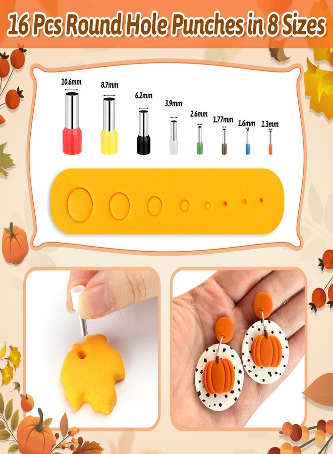 Cruzix Thanksgiving Polymer Clay Earing Cutters, Fall Polymer Clay Cutters Mini Pumpkin Chicken Earrings Cutters with 640 Jewelry Making Accessories 16 Circle Shape Earring Cutters Tools - Image 4