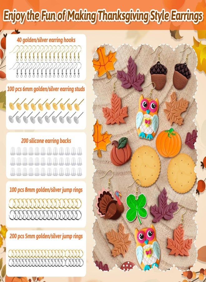 Cruzix Thanksgiving Polymer Clay Earing Cutters, Fall Polymer Clay Cutters Mini Pumpkin Chicken Earrings Cutters with 640 Jewelry Making Accessories 16 Circle Shape Earring Cutters Tools - Image 5