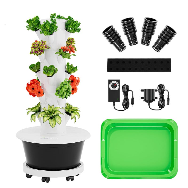 SPECILITE Hydroponics Growing System Kit, Movable Hydroponic Tower with 5 Tiers 20 Pods, Vertical Indoor & Outdoor Gardening System with Pump & Timer for Vegetables, Fruits, Herb - Image 1