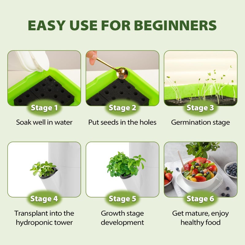 SPECILITE Hydroponics Growing System Kit, Movable Hydroponic Tower with 5 Tiers 20 Pods, Vertical Indoor & Outdoor Gardening System with Pump & Timer for Vegetables, Fruits, Herb - Image 5