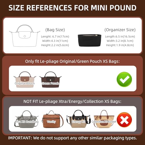 Doxo Longchamp Mini Organizer Insert,Suitable for Le-pliage XS and More,Keeps Tote Handbags Shaped & Neat(Black,Mini) - Image 2