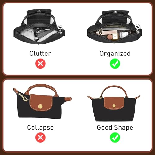 Doxo Longchamp Mini Organizer Insert,Suitable for Le-pliage XS and More,Keeps Tote Handbags Shaped & Neat(Black,Mini) - Image 3
