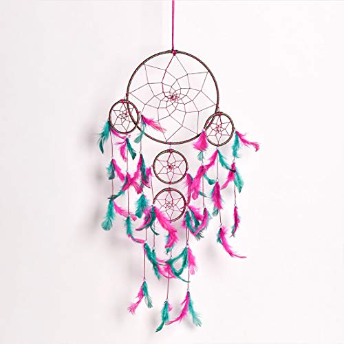 DULI Dream Catcher Traditional Indian Dreamcatcher Wall Art for Bedrooms, Home Wall, Hanging Design, Height 75 cm (Blue),Metal, Feathers Dreamcatcher (Big Pink Green DC) - Image 3