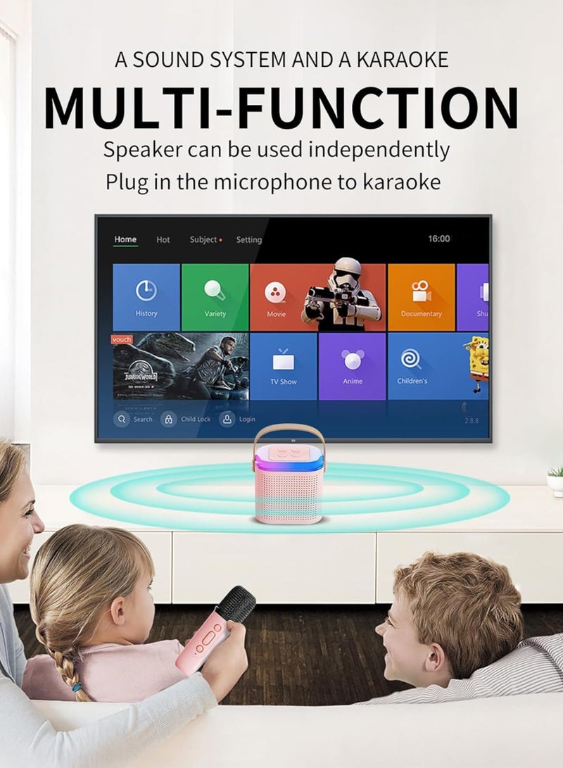 Karaoke Machine for Kids Adults Mini Portable Bluetooth Colourful Karaoke Speaker with 2 Wireless Microphones and Dynamic Lights Birthday Gift Home KTV Outdoor Travel - Image 3