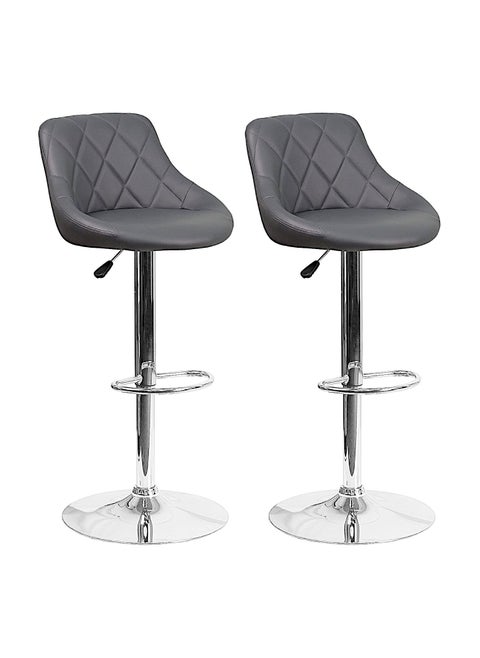 SBF Height Adjustable Bar Stools | Set of 2 PU Leather Swivel Chairs with Backrest and Footrest | Hydraulic Chrome Base for Kitchen & Dining, Grey
