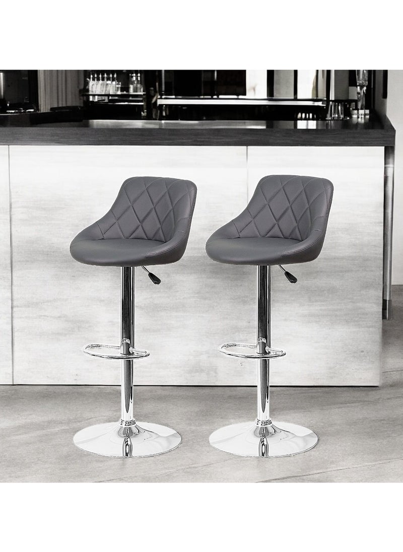 SBF Height Adjustable Bar Stools | Set of 2 PU Leather Swivel Chairs with Backrest and Footrest | Hydraulic Chrome Base for Kitchen & Dining, Grey