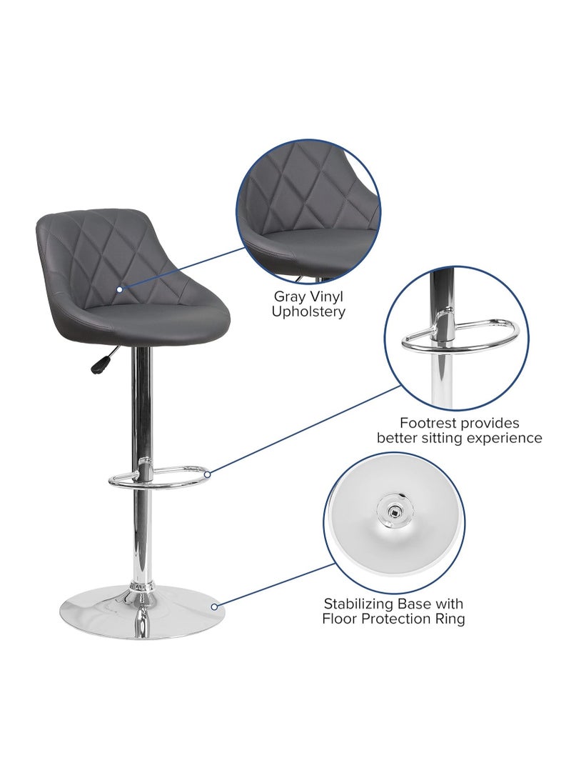 SBF Height Adjustable Bar Stools | Set of 2 PU Leather Swivel Chairs with Backrest and Footrest | Hydraulic Chrome Base for Kitchen & Dining, Grey
