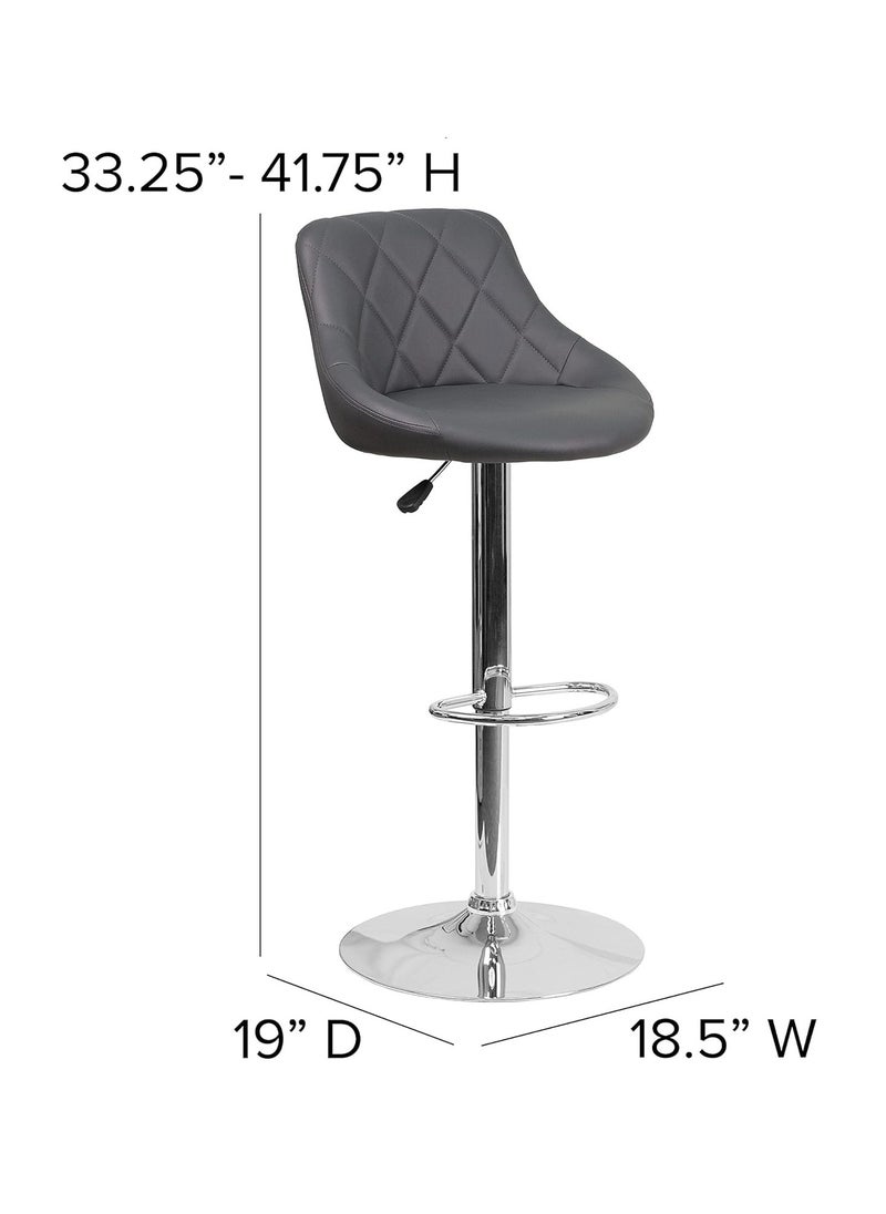 SBF Height Adjustable Bar Stools | Set of 2 PU Leather Swivel Chairs with Backrest and Footrest | Hydraulic Chrome Base for Kitchen & Dining, Grey