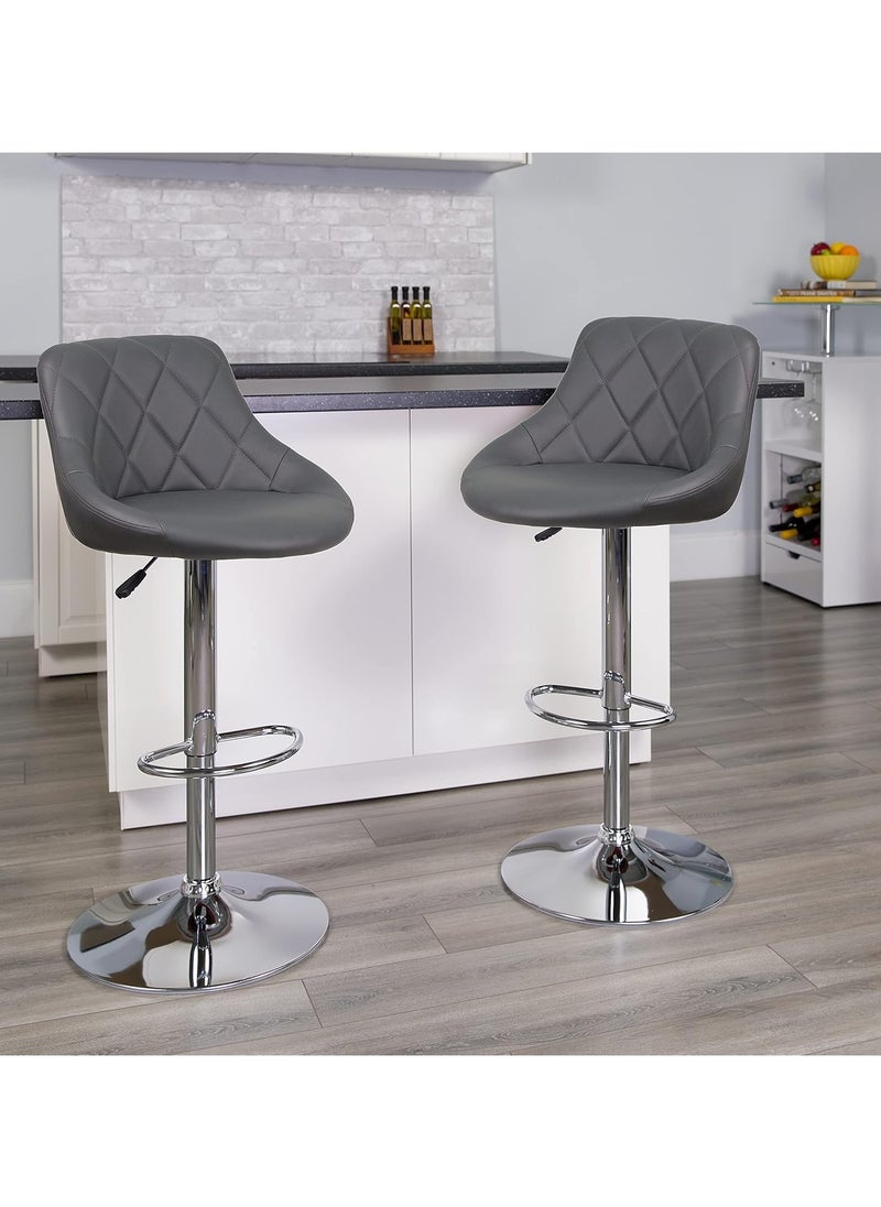 SBF Height Adjustable Bar Stools | Set of 2 PU Leather Swivel Chairs with Backrest and Footrest | Hydraulic Chrome Base for Kitchen & Dining, Grey